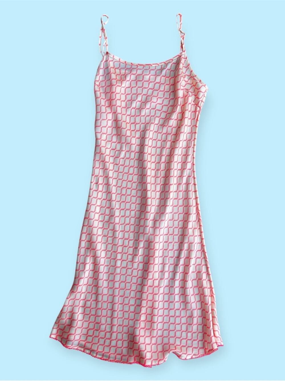 Anthropologie silk midi slip dress size 6/8 pink wavy geo print